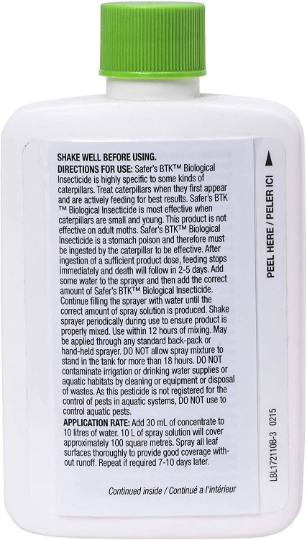 Safer's 17-2110CAN BTK Caterpillar Killer 100mL Concentrate